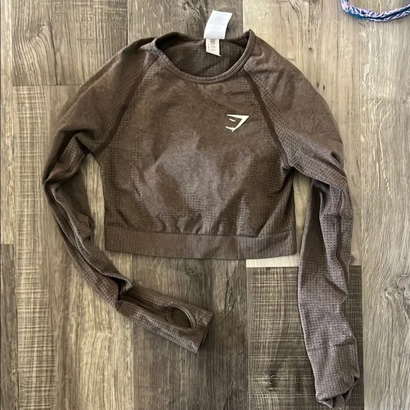 Gymshark Tops Gymshark Brown Long Sleeve Crop Top Poshmark